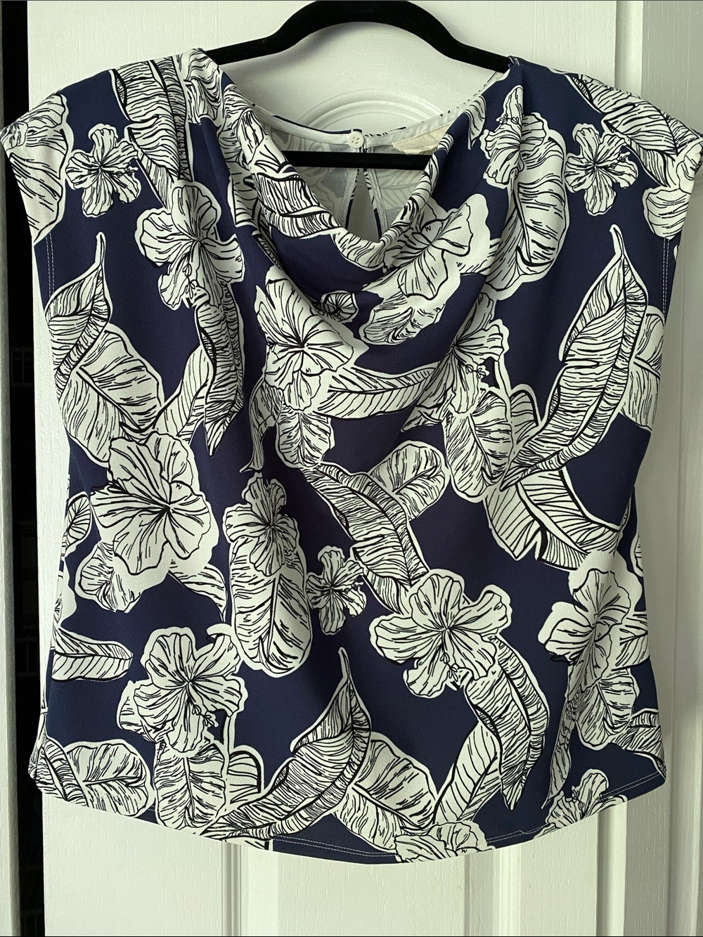 Melloday Navy Floral Cowl Neck Top